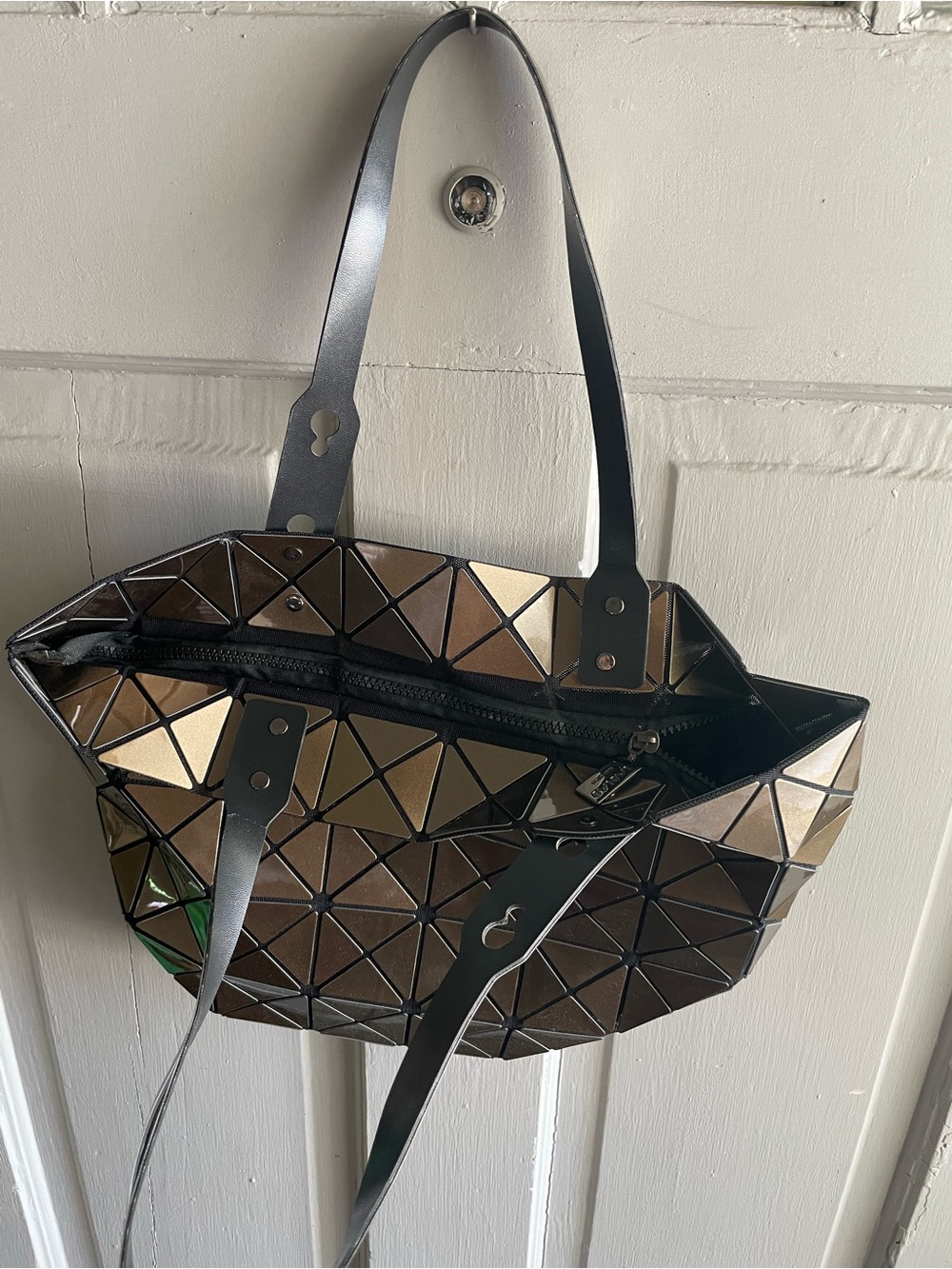 BAOBAO Issey Miyake Geometric Metallic Bronze Prism Tote Bag - Women’s Handbag - Picture 6 of 11
